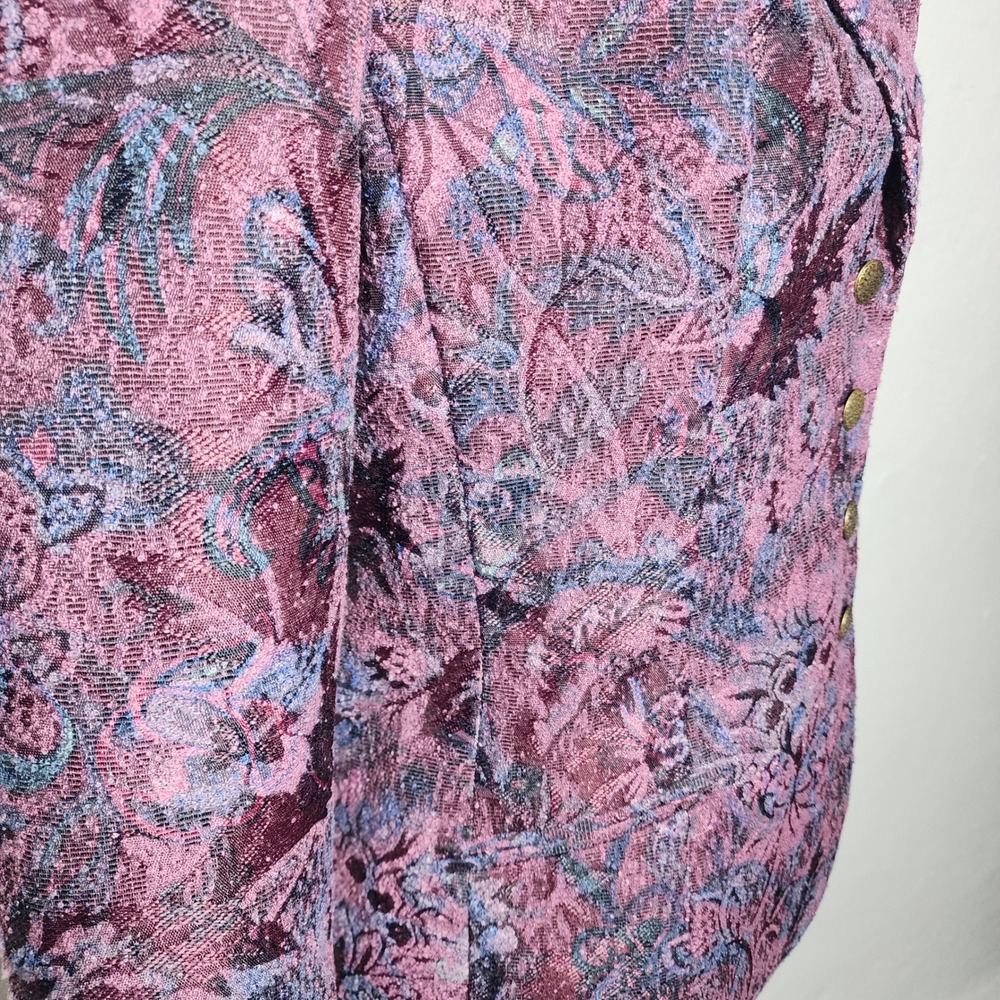 Liz‎ Claiborne Blazer 14 Purple Floral Tapestry Brass Button Vintage Jacket - Picture 9 of 9